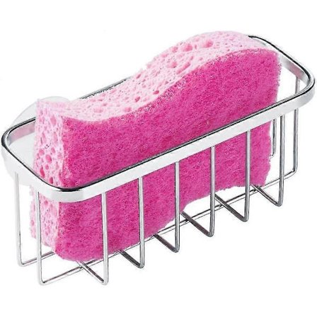 Rostfri diskho med sugpropp, organiseringskorg, diskhohållare för svampar, skrubbar, tvål