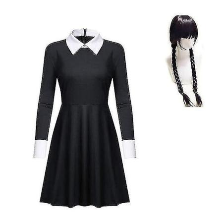 Onsdag Addams Cosplay Kostym Set Halloween Carnival Party Kostymer för vuxna barn With wig