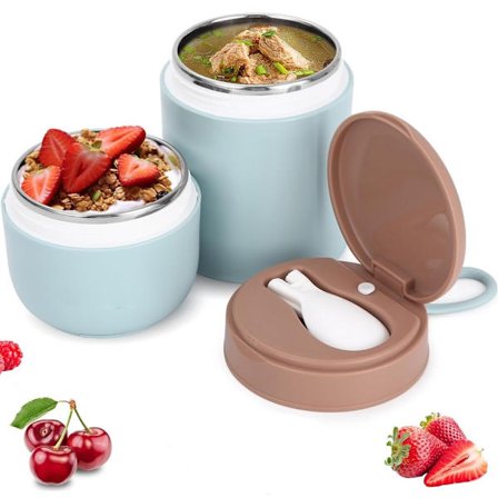 Takeaway morgenmadskop 430ml + 300ml, lækagesikker yoghurtkop til at tage med, med ske og låg, dobbelt lag, lækagesikker yoghurtkop