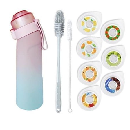 OBOSOE Air-Up Luftvandflaske 650ml – 7 Smagskapsler | Sukkerfri & Aromatisk | Gradient Rosa med Sugerør