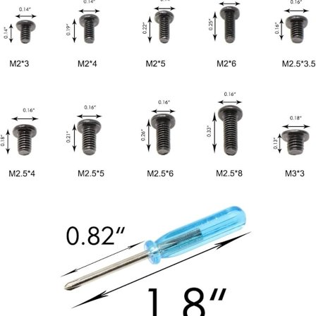 500 stk. M2 M2.5 M3 Laptop Skruesæt KLB