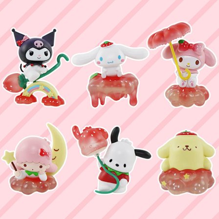 6st Sanrio-tecken Strawberry Farm Series Figurdocka PVC Actionleksaker Present