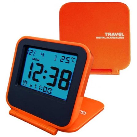 Compact Digital Travel Alarm Clocks,battery Operated Small Travel Clock With Night Light,portable Folding Mini Pocket Temperature Clock (orange)