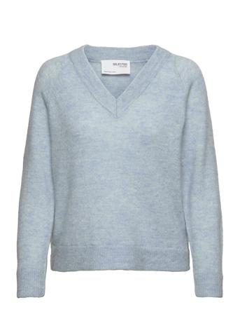 Slflulu Ls Knit V-Neck Blue Selected Femme