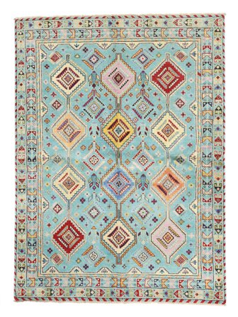 Kazak Fine Rug 149X200 Green/Brown Wool, Afghanistan
