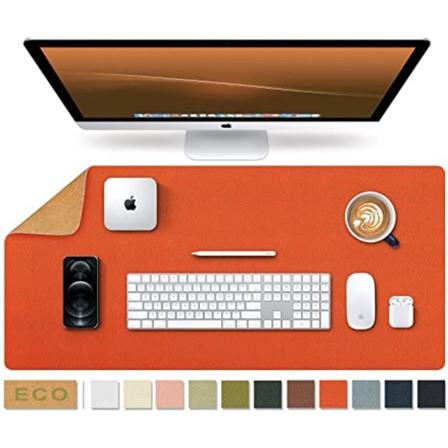 Stor vanntett tastaturmatte i kork og lær, kontor / hjem / spill / dekorativ skrivebordsmatte (Oransje, 23,6 x 11,8 tommer