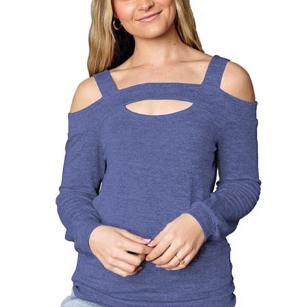 Kvinnor Långärmad Kall Axel Enfärgad T-shirt Ihåliga Toppar