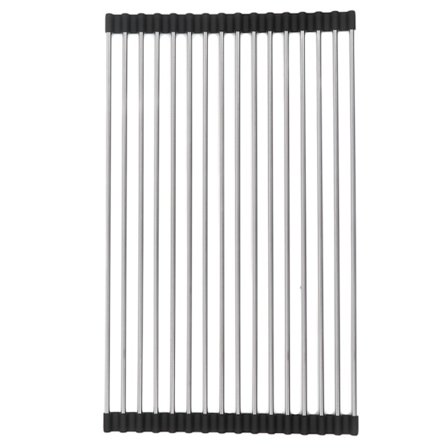 Oppvaskstativ for vask i rustfritt stål, silikon, matvaregodkjent, slitesterkt, varmebestandig, sammenleggbart, svart