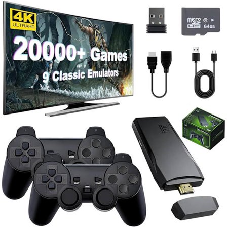 2025 Nyeste Modell Trådløs Retro Spillkonsoll, Nostalgi Stick Håndholdt Spillkonsoll med 20000+ Spill 9 Emulatorer, 4K HDMI-utgang, 2.4g W