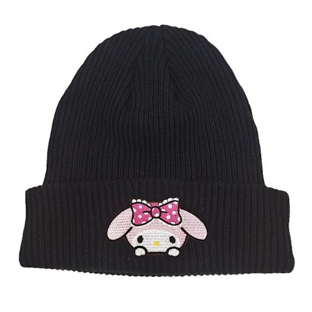 Sanrio Kuromi & Melody Broderte Beanie - Koselig Bomullsblend Strikket Lue, Elastisk Tegneserie-inspirert Skallehette for Kvinner