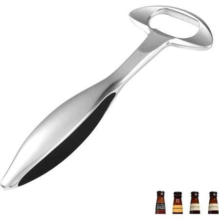 Flaskeåpner i rustfritt stål, ølåpner med komfortabelt grep, robust flaskeåpner, for bar hjemme eller utendørs (svart håndtak)