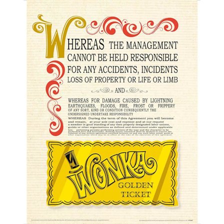 Willy Wonka & The Chocolate Factory Golden Ticket Print 40cm x