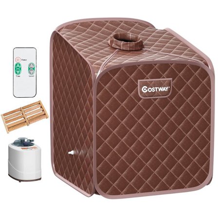 Kannettava höyrysaunakylpylä, jossa tuolin jalkahierontarulla ja imukykyinen matto 9 säädettävää lämpötilatasoa sisäkylpyläkaappi kahvia