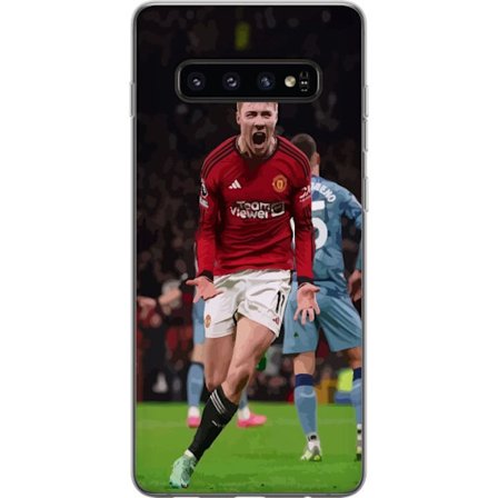 Samsung Galaxy S10 Läpinäkyvä kuori Jalkapalloilija punaisessa paidassa juhlii maalia, voimakas urheilukuva täydellinen jalkapallofaneille, draama