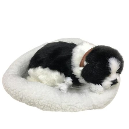 Søt simulerings sovende katt/hund plysjdukke med rede pustende fluffy katt/hund -t