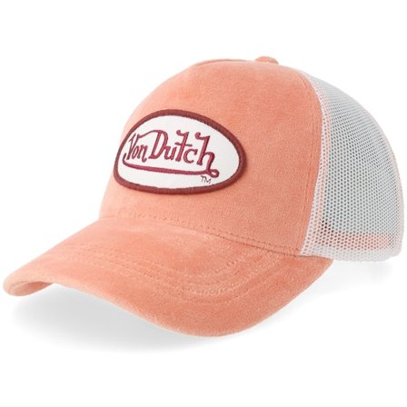 Von Dutch - Rosa trucker Cap - Oval Patch Velour Peach A-Frame Trucker @ Hatstore