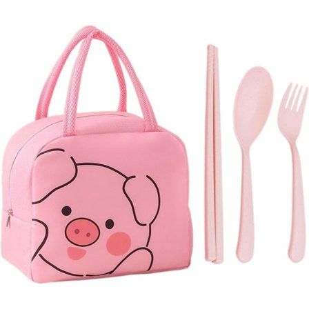 "QD" Cartoon Pig Lunch Bag Cute Lunch Tote Portable Lunch Box Large Lunch Bag Waterproof Insulated Lunch Bag