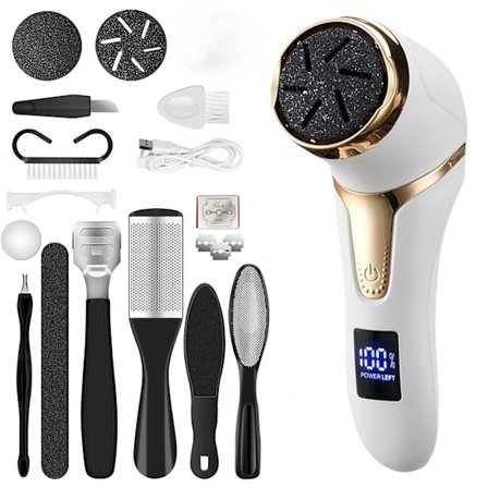 Elektrisk fotfil for hard hud med 10-i-1 fotpedikyrsett, hvit