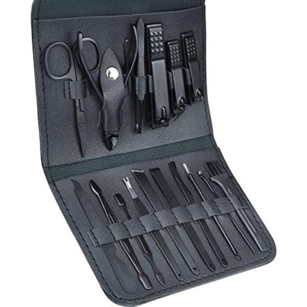 Svart manikyr- og pedikyrssett for menn og kvinner - 16 deler Pro