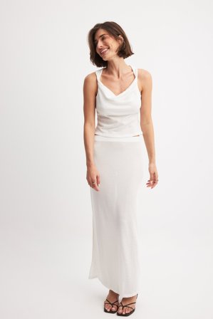 Ashton Wood x NA-KD - Skjørt i jersey med lav midje - Maxiskjørt - Hvit - S