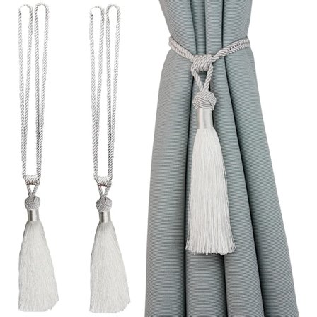 Sett med 2 håndlagde gardinoppheng med dusker for hjemmet