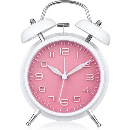2024, Dobbel klokke vekkerklokke, med nattlys, retro, høy alarm med 4-tommers stor urskive, stille og batteridrevet