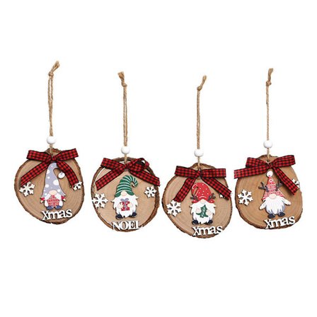 4 stk. Julebue træplade dekorationer log pendl