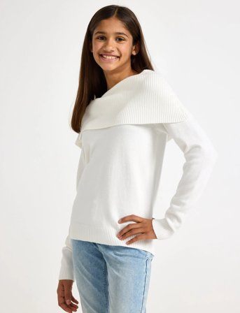 Lindex Sweater Knitted Fold Down - White - 128
