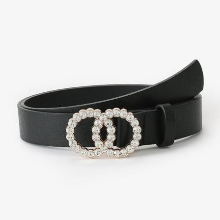 Belte i vegansk skinn og metallringer med diamanter, rhinestones Black one size