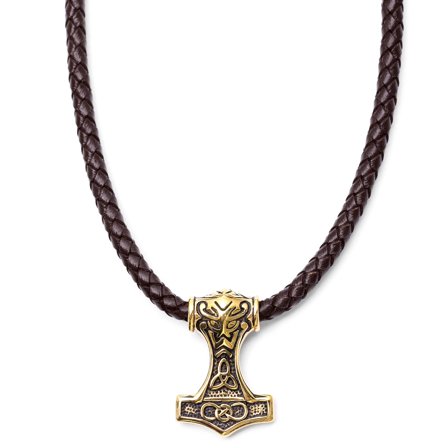 Double Sided Triquetra Brown Leather Necklace for Men - Thor's hammer necklaces
