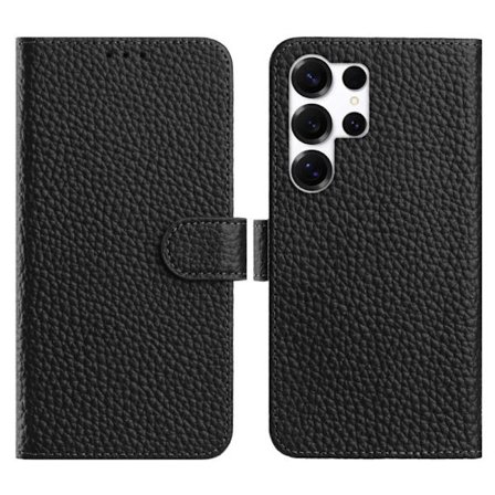 LUXCASE Samsung Galaxy S26 Ultra Plånboksfodral Äkta Läder Flip - Svart