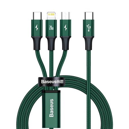 BASEUS Rapid 3-in-1 Charging cable USB-C to Lightning/Micro/USB-C 20W, 1.5m - Green