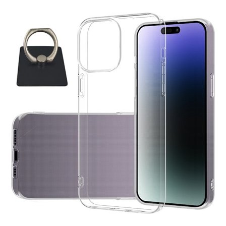 iPhone 15 Pro Skal & Fyrkantig Fingerhållare - Skydd och Komfort - Svart