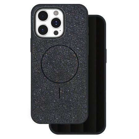 Glitrende etui til iPhone 15 Pro med MagSafe og metallknapper - Svart