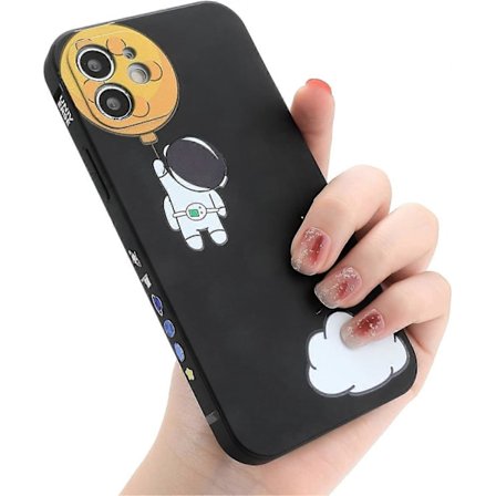 för iPhone 11 Sött Skal, Tecknad Astronaut Rymdmåne Planet Design Stilfullt Stötfångarskal TPU Gummi (Svart Måne, iPhone 11)