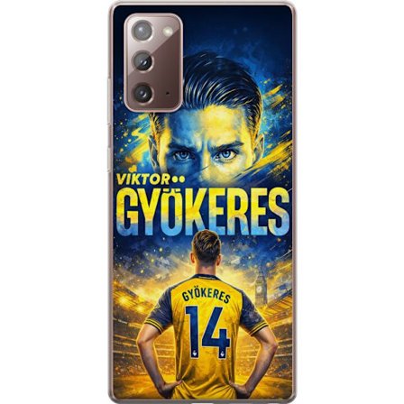 Kompatibelt Mobildeksel til Samsung Samsung Galaxy Note20 Viktor Gyökeres fotballplakat i gult og blått med dramatisk stadionbakgrunn, sportillustra