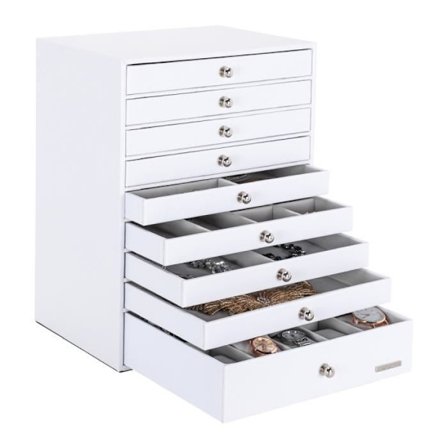 Yorbay Hvid Smykkeskrin 9 Skuffer, til Halskæder, ure, ringe, armbånd, øreringe