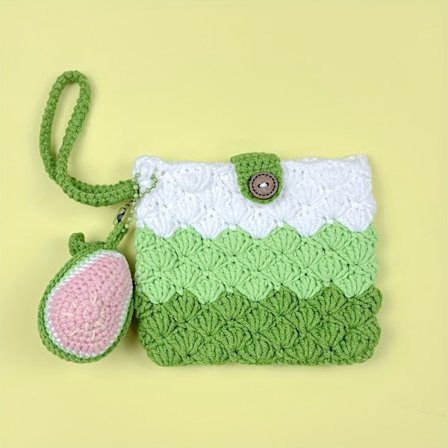 Yndig Hæklet Pung med Søde Charms: Fersken, Græskar