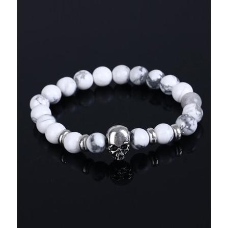 Trendigt Skull Dödskalle Armband Med Stenpärlor (vit Marmor) Hvit