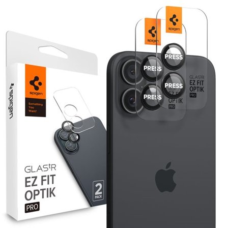 Spigen Glass tR EZ Fit Optik Pro härdat glas för iPhone 16 / 16 Plus / 17 Camera (2 st.) - Svart