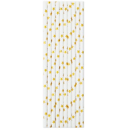 Sugrör Stjärnor Vit & Guld 10-pack