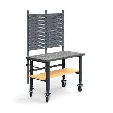 Komplett arbetsbänk TRUST på hjul, verktygstavla, underhylla, 1500x760 mm, vinyl