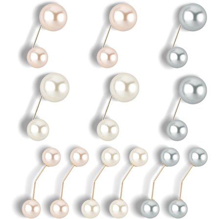 12 stk. Sweater Shawl Clips 2 Styles Kunstige Perle Brosche Nåle Anti-Eksponering Halsudskæring Sikkerhedsnåle til Kvinder Piger Omkostninger