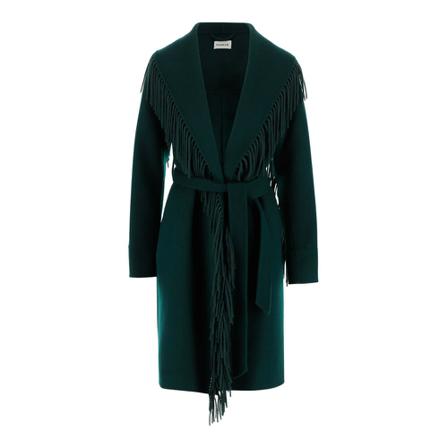 P.a.r.o.s.h. Jas made of virgin wool V-neck Fringed edges Riem , Groen , Dames , Maat: XS
