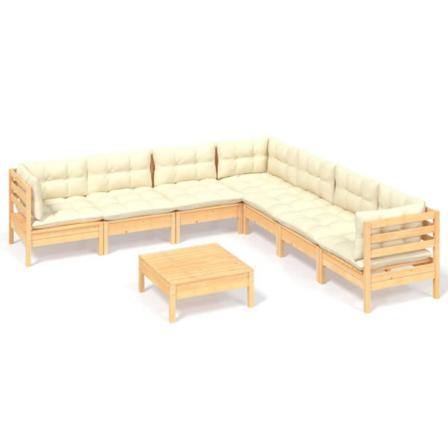 Vidaxl Loungegrupp Med Gräddvita Dynor 8 Delar Massiv Furu Creme