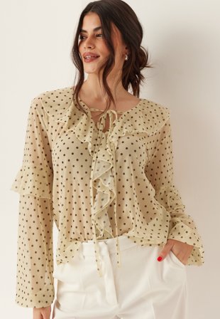 BUBBLEROOM - Mesh Frill Top - Light yellow/Patterned