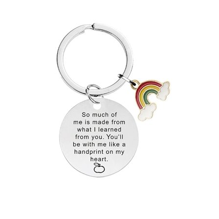 Regnbågs Epoxy Nyckelring, Rostfritt Stål Nyckelring Present till Lärarens Dag