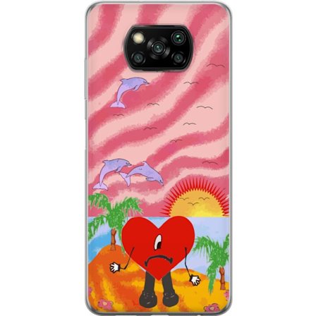 Kompatibelt Mobildeksel til Xiaomi Poco X3 NFC Bad Bunny i en fargerik quiltet jakke med hjertemønster og solbriller i moderne gatestil