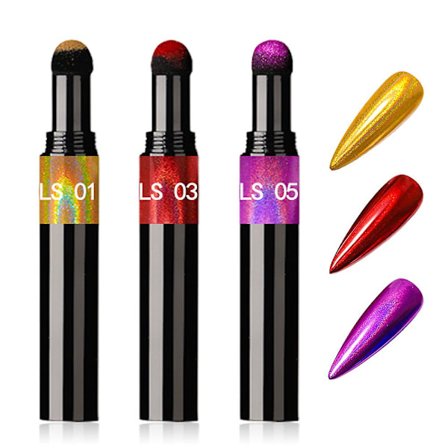 Nagelpulver, lämplig för naglar, metallkromgaspenna holografiskt pulver med spegeleffekt i 6 färger