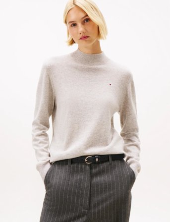 Tommy Hilfiger Wool Cash Mock-Nk Ls Swt - Cream - XXL